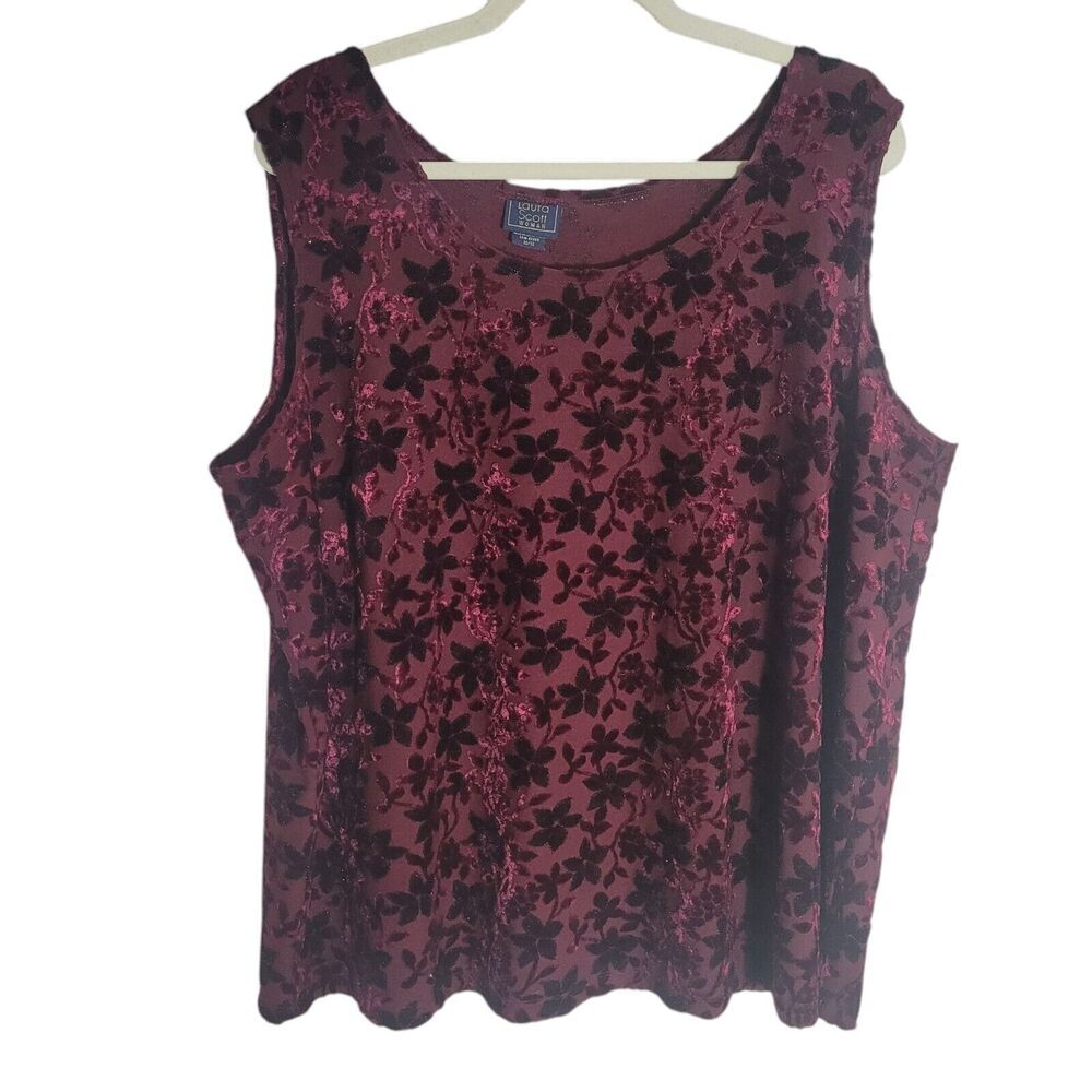 Laura Scott Floral Velvet Burnout Tank Top Women's Size 20 Whimsy Fairy Blouse